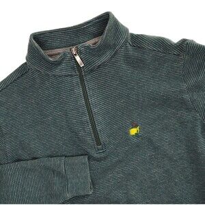 Masters Tech Mens Small Quarter Zip Pull Over Sweater Green Striped Golf